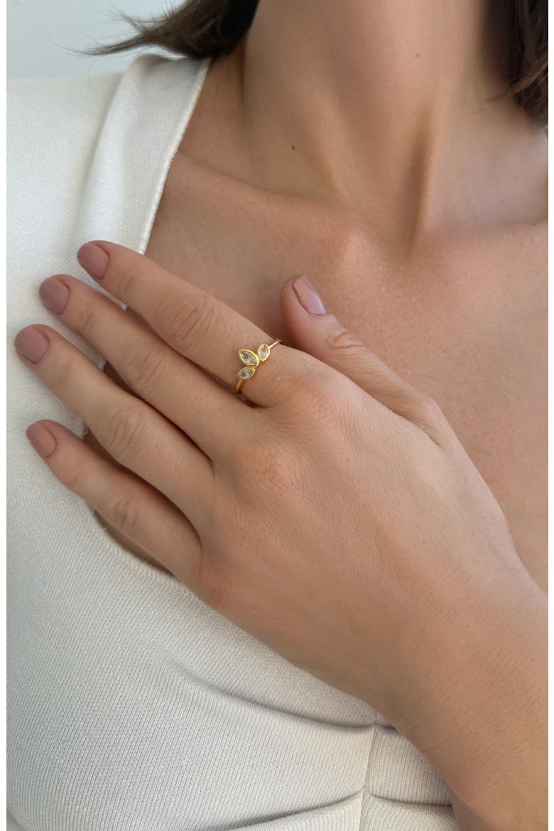 14K Gold Plated Cubic Zirconia Petal Ring, Alternate, color, GOLD
