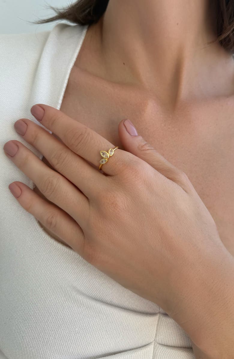 Adornia 14K Gold Plated Cubic Zirconia Petal Ring, Alternate, color, Gold