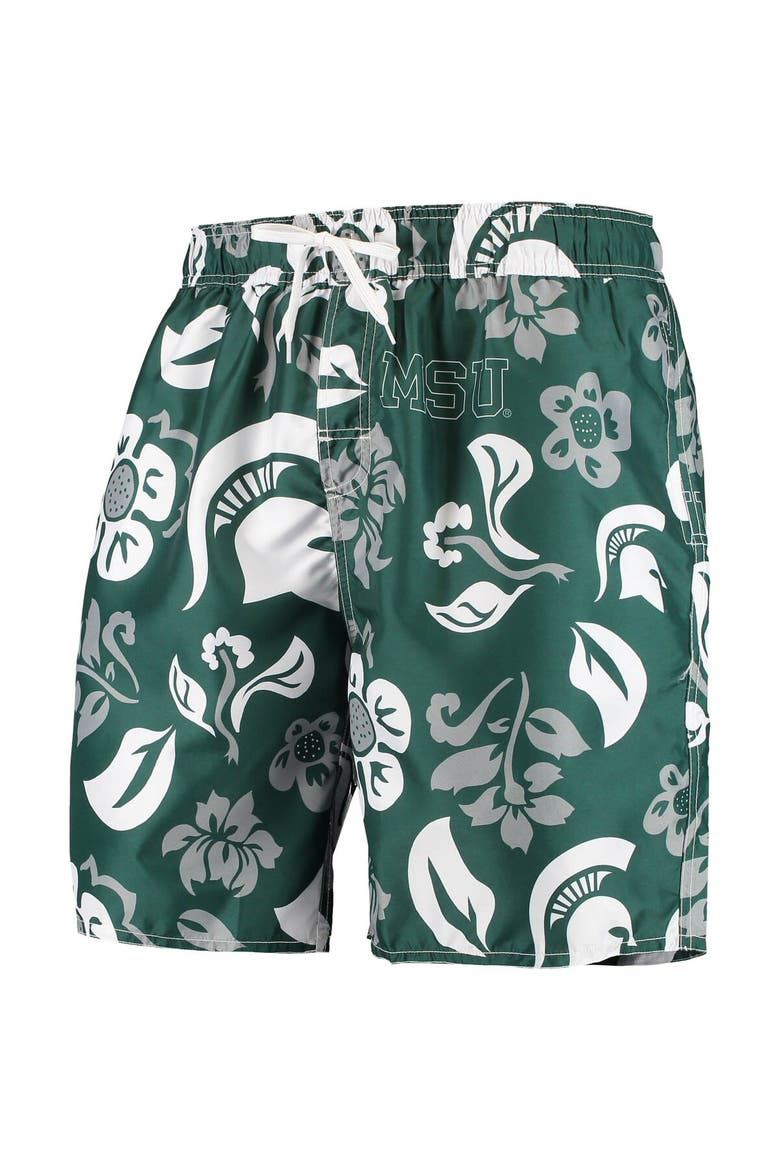 Men's Wes & Willy Green Michigan State Spartans Floral Volley Swim Trunks, Alternate, color, Green