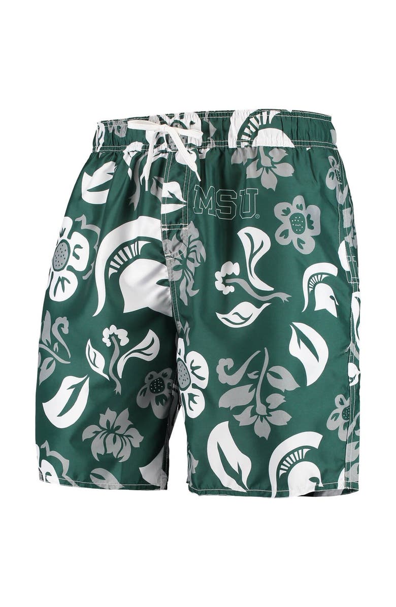 Wes & Willy Men's Wes & Willy Green Michigan State Spartans Floral Volley Swim Trunks, Alternate, color, Green