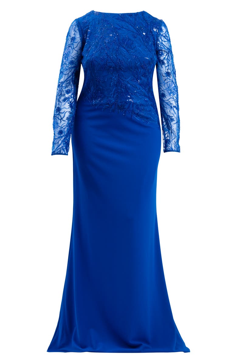 Tadashi Shoji Sequin Floral Long Sleeve Gown, Alternate, color, Mystic Blue