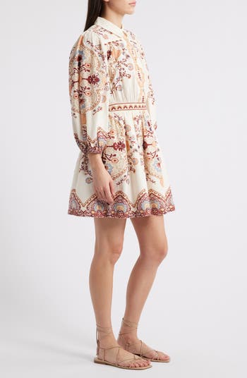 Leigh Placement Print Cotton & Linen Minidress