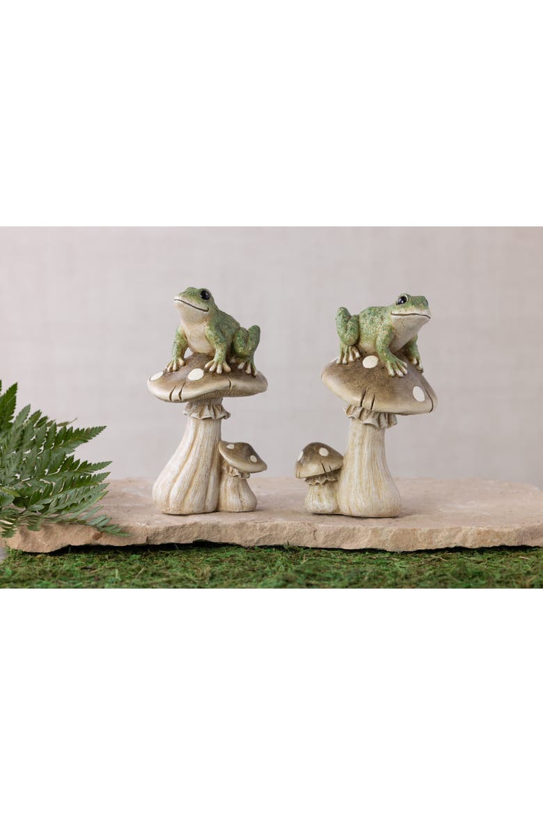 Resin Frog on Mushroom Set of 2 Multicolored for Spring Home Decor, Alternate, color, Green