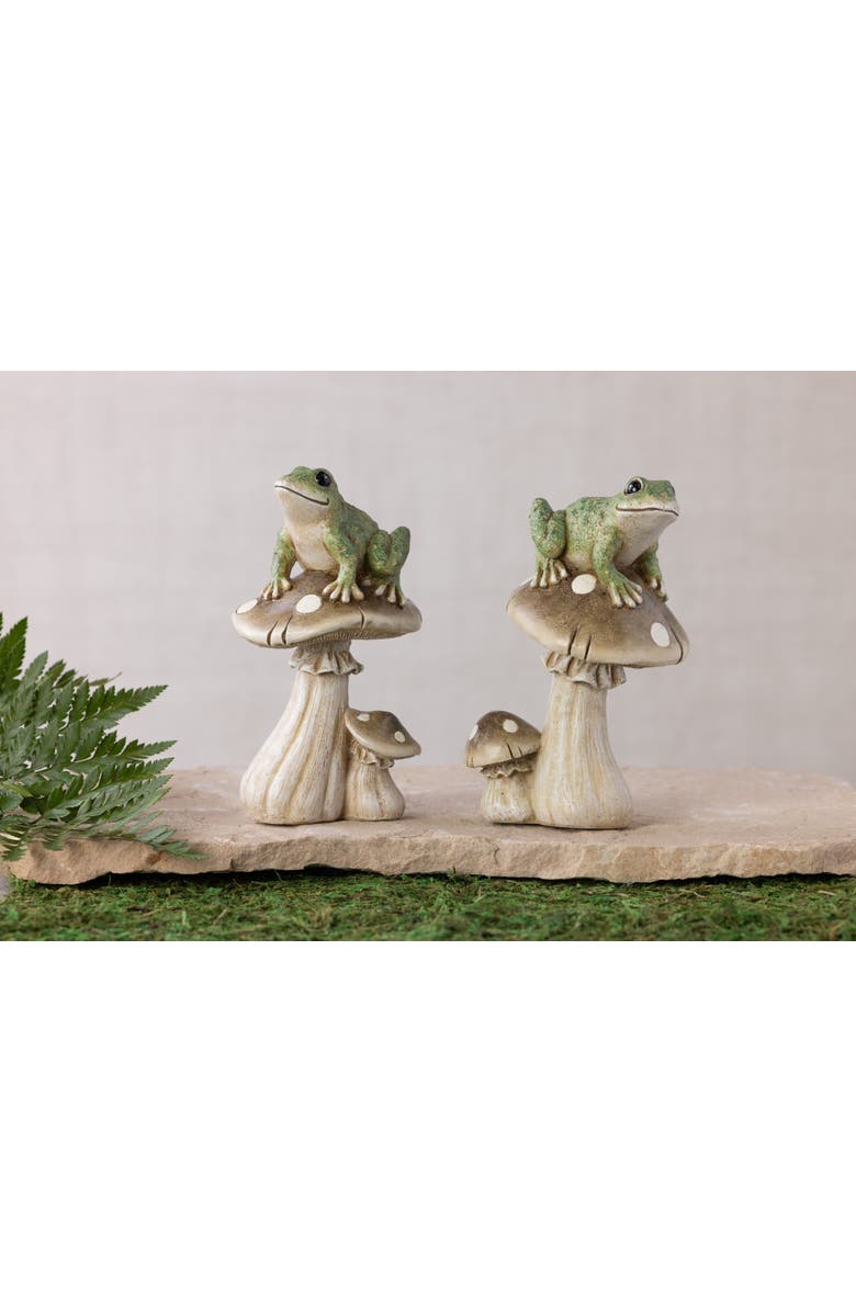 Transpac Resin Frog on Mushroom Set of 2 Multicolored for Spring Home Decor, Alternate, color, Green