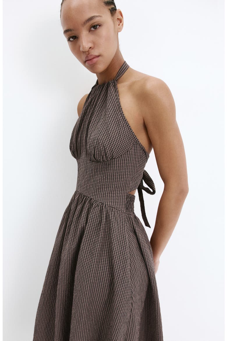 Gingham Halter Dress, Alternate, color, BROWN