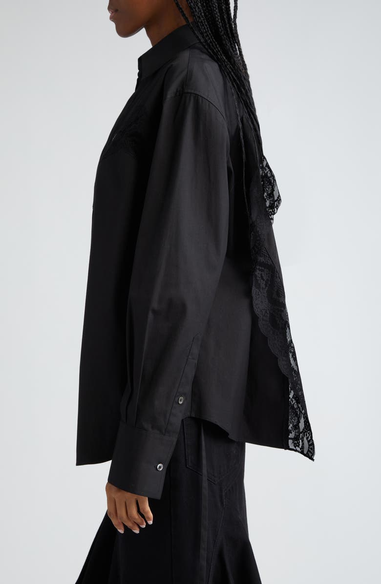 MONSE Lace Inset Cotton Blend Button-Up Shirt, Alternate, color, 