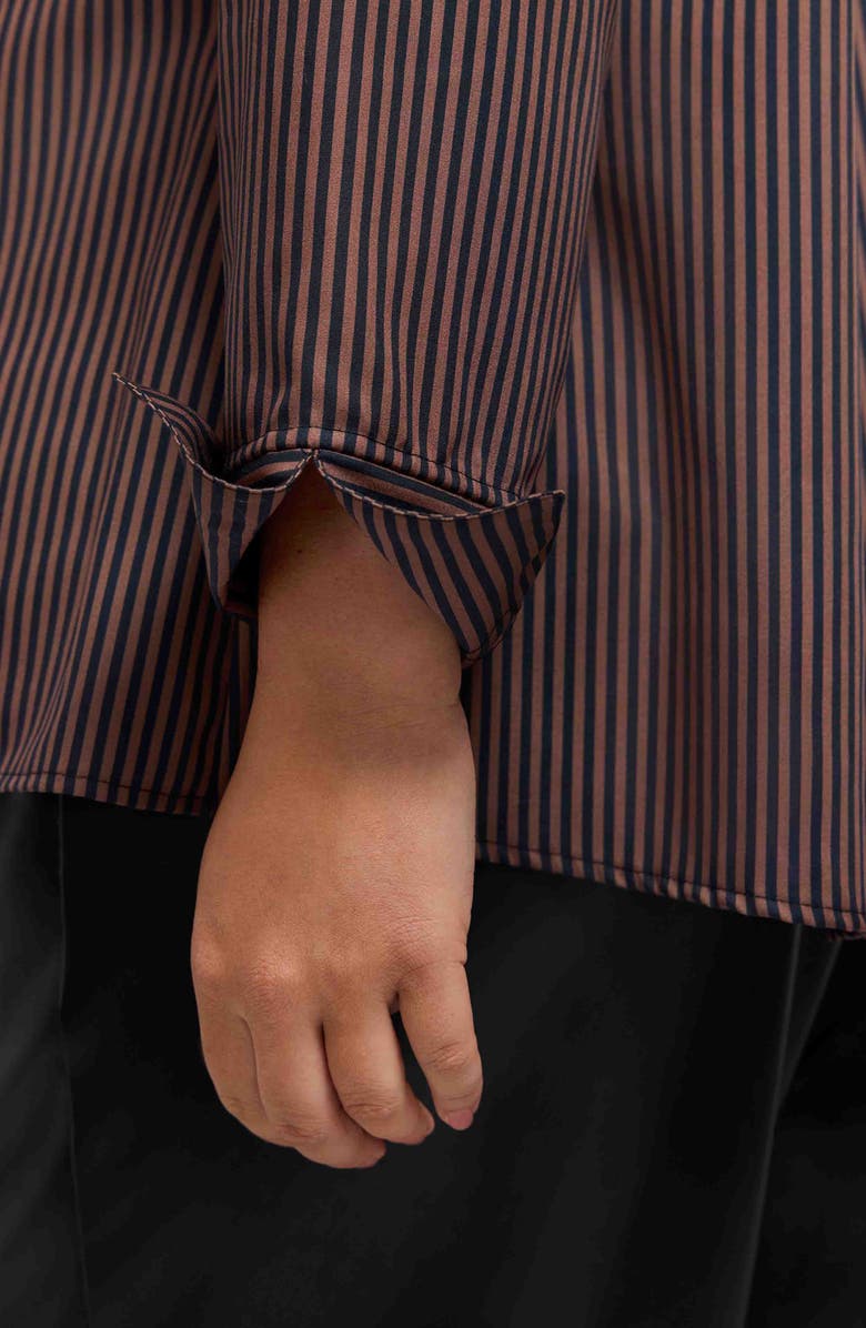 Foxcroft Agnes Floral Stripe Cotton Poplin Popover Top, Alternate, color, Brown Multi