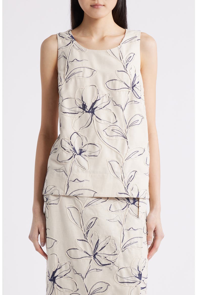 Floral Embroidery Sleeveless Top, Main, color, NATURAL GRN MLT