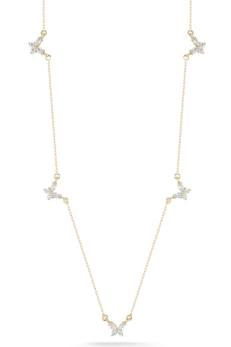 CZ Butterfly Station Necklace, Main, color, GOLD