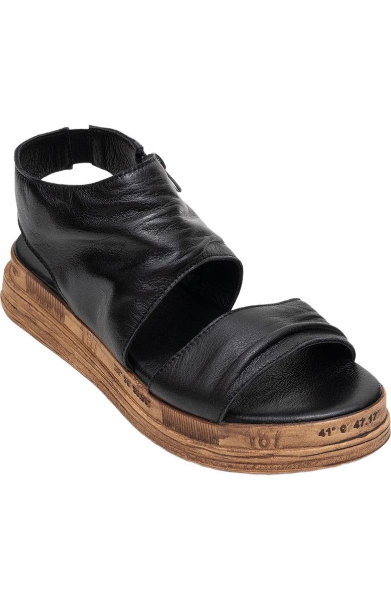 Forever & Always Shoes Lunas Leather Side-Zip Flat Heel Sandal, Alternate, color, Black Leather