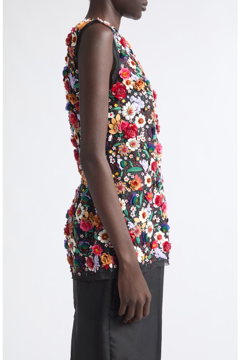 Floral Appliqu Silk Top, Alternate, color, BLACK MULTI