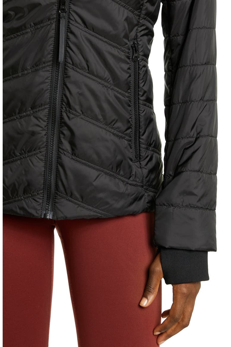 Quilted Short Puffer Jacket with Faux Fur Trim, Alternate, color, BLACK
