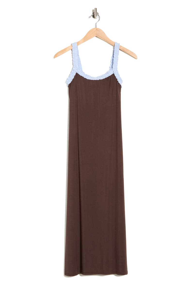 Ruffle Trim Midi Dress, Alternate, color, BROWN/ BLUE