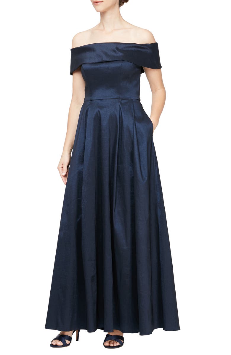 Alex Evenings Off the Shoulder Taffeta Formal Ballgown, Main, color,