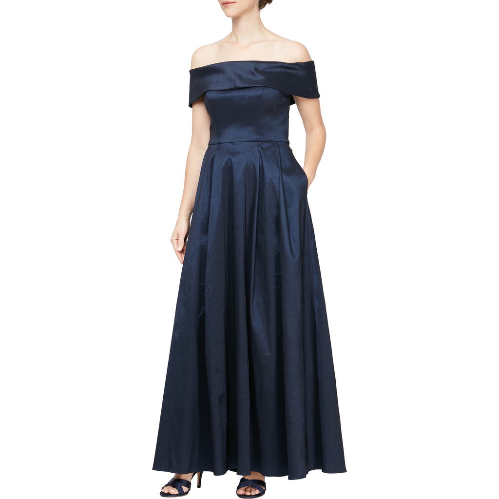 Alex Evenings Off The Shoulder Taffeta Formal Ballgown In Blue