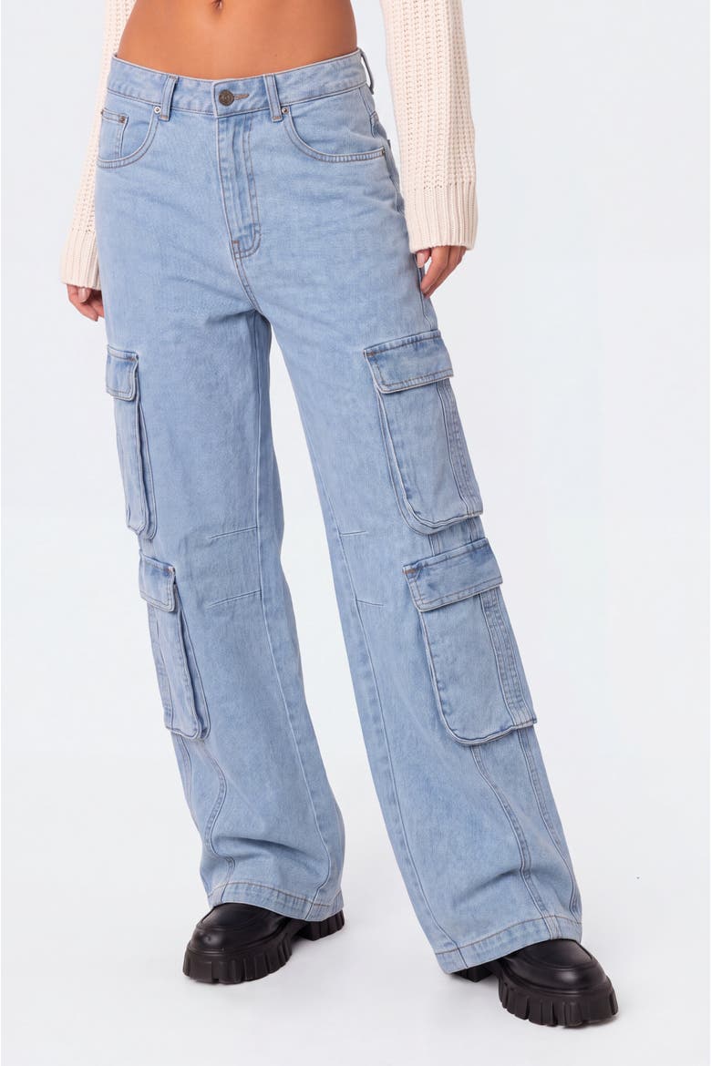 High Waist Wide Leg Cargo Jeans, Alternate, color, Light Wash