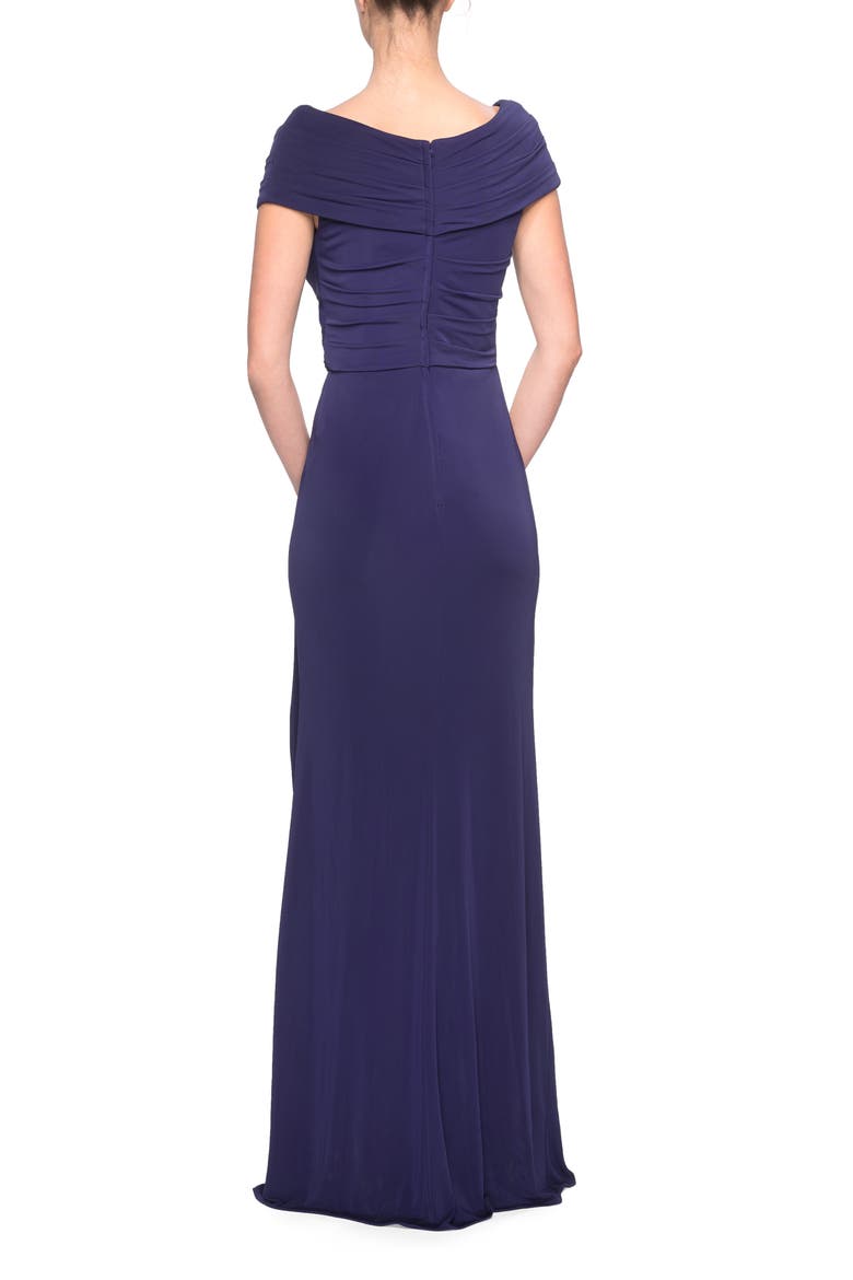 Ruched Jersey Long Gown with V-Neckline, Alternate, color, NAVY