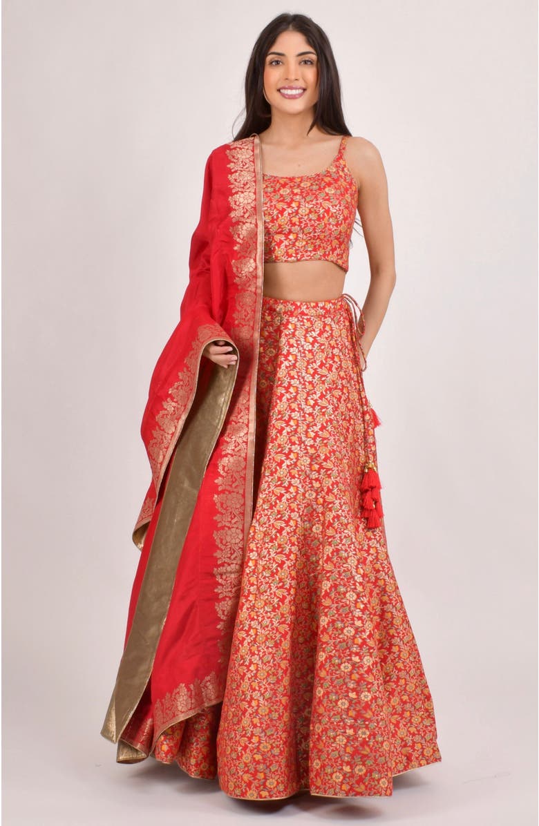 RAAS Flanna Banarasi Jacquard Lehenga Choli Set, Main, color, Red