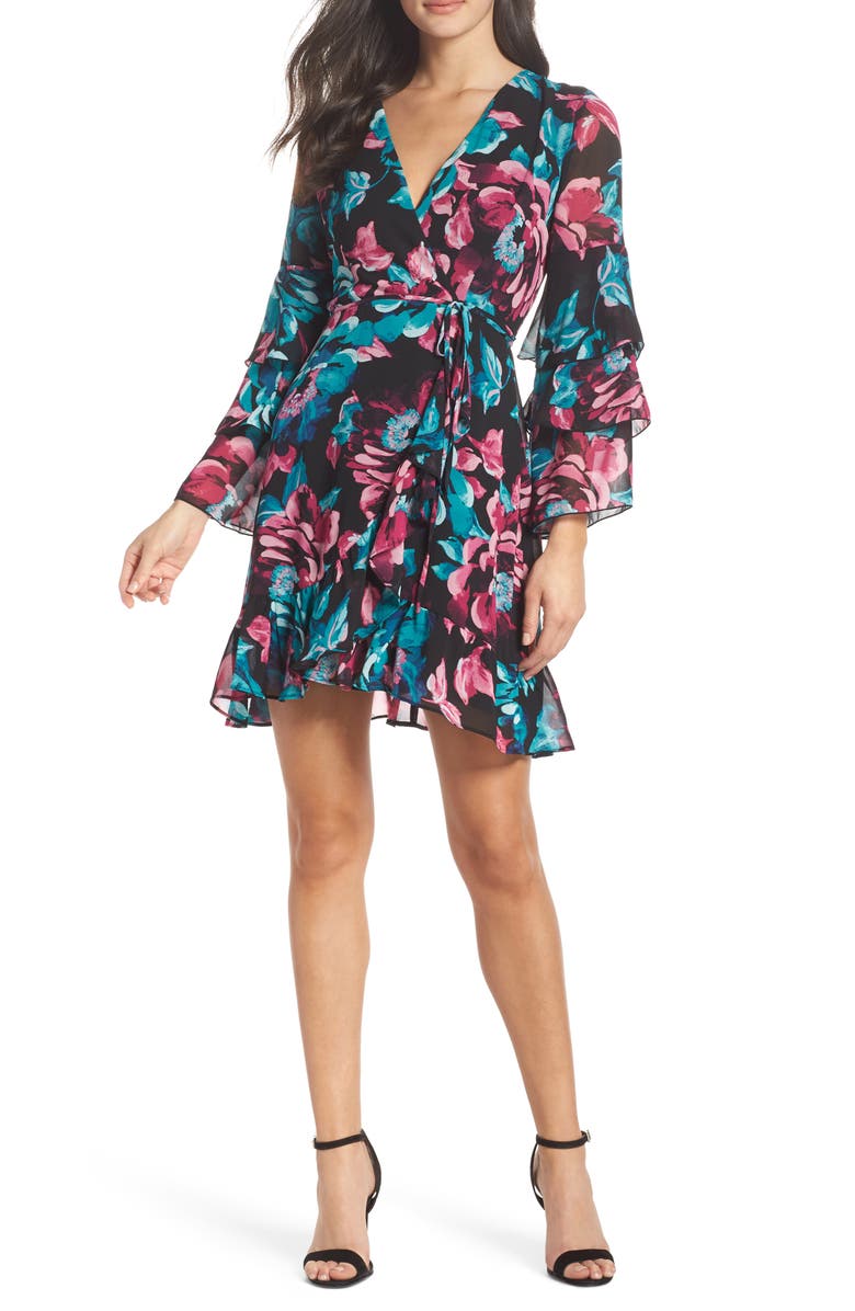 charles henry ruched tiered dress Charles Henry Wrap Tiered Sleeve Dress