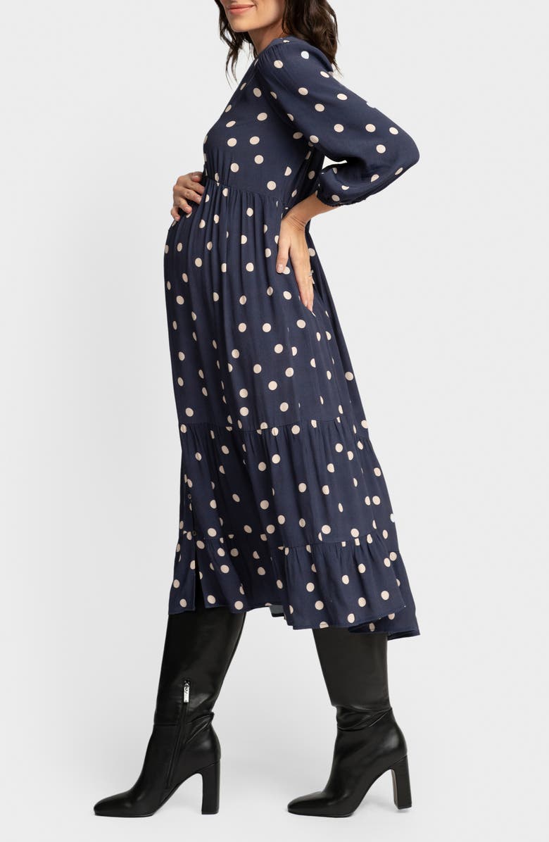 Seraphine Polka Dot Button Front Maternity Midi Dress, Alternate, color, 