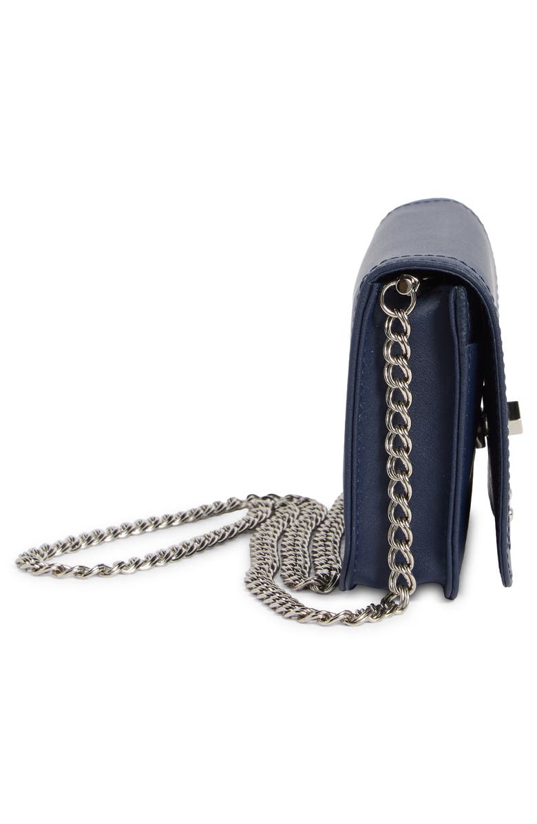 Longchamp Leather Flap Wallet on a Chain, Alternate, color, Navy