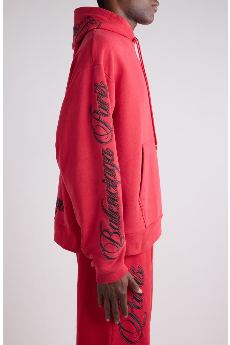Big B Cursive Logo Embroidered Oversize Dry Fleece Hoodie, Alternate, color, 6167 RED/ BLACK