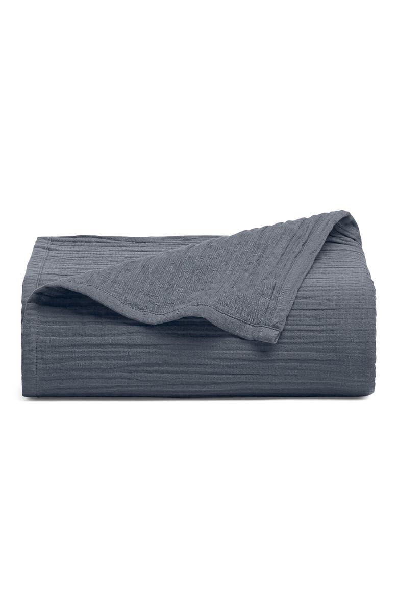 Oasis Crinkled Cotton Gauze Flat Sheet, Main, color, MIDNIGHT TIDE