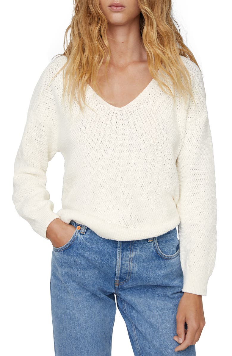MANGO V-Neck Cotton Blend Sweater, Main, color, 