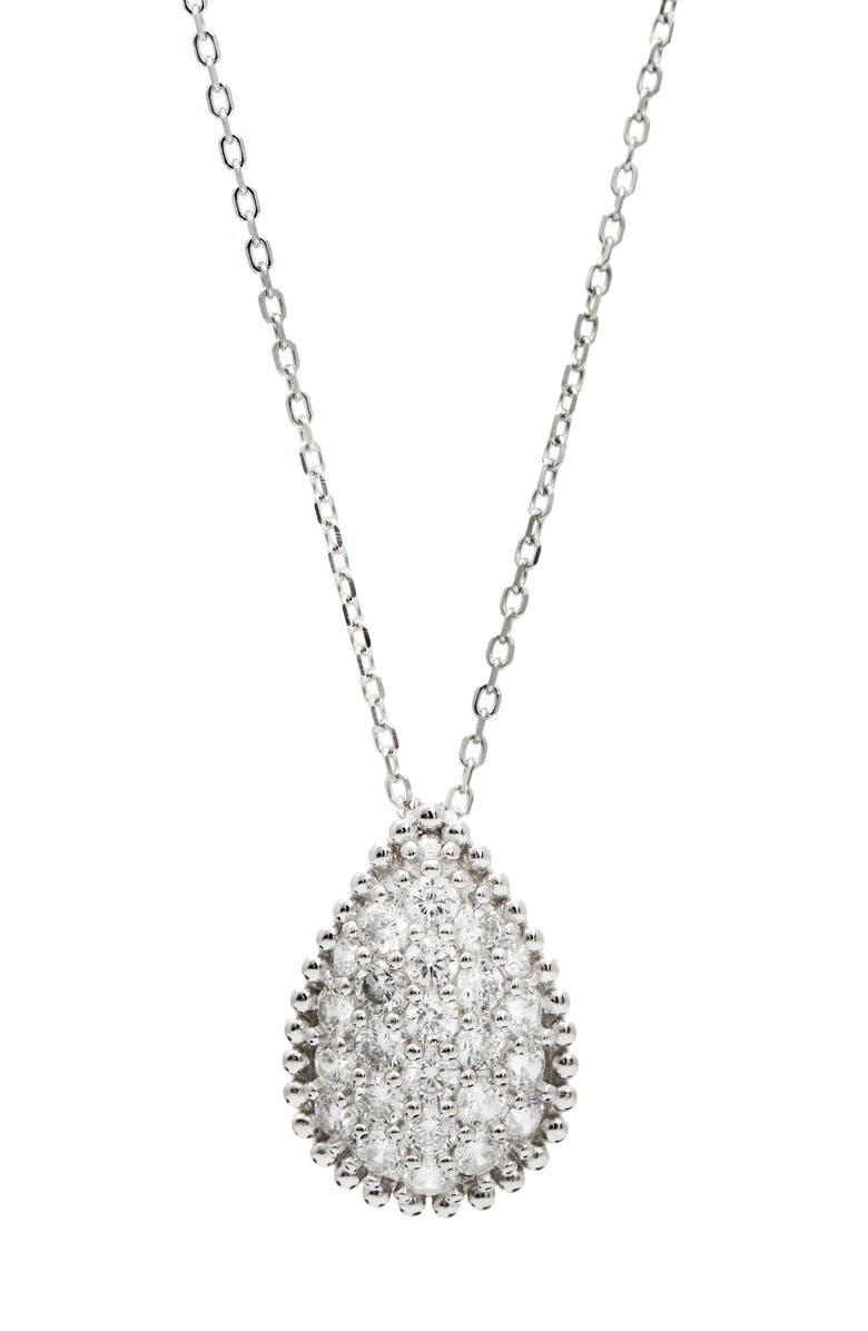 SAVVY CIE JEWELS Pavé Cubic Zirconia Teardrop Pendant Necklace, Main, color, White