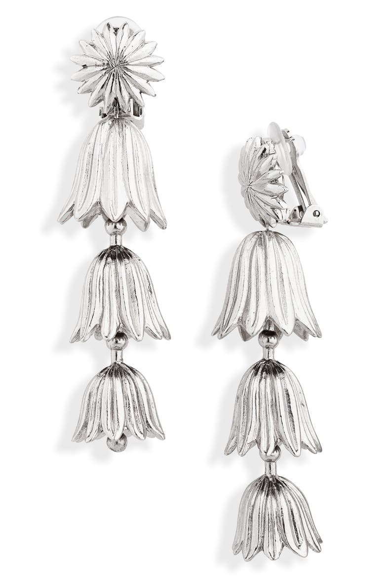 Tiered Flower Clip Earrings, Main, color, SILVER