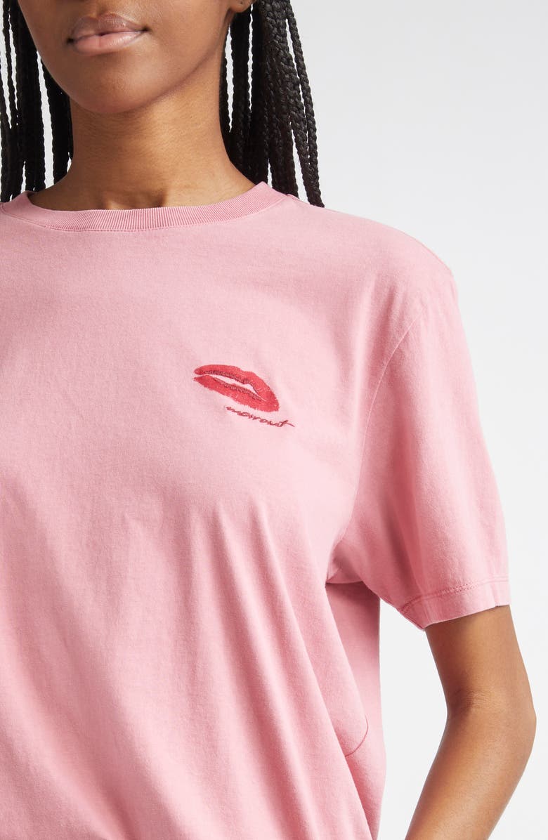 Isabel Marant Étoile Zewel Lips Embroidered Cotton T-Shirt, Alternate, color, Wild Rose