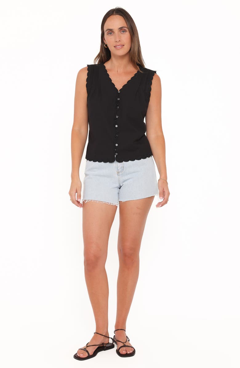 Petal & Pup Lori Lace Trim Sleeveless Cotton Button-Up Shirt, Alternate, color, Black