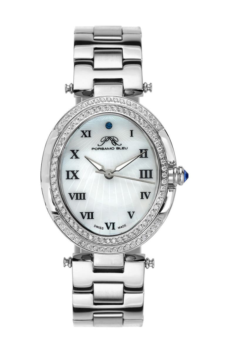 PORSAMO BLEU Women's South Sea Oval Swarovski Crystal Bracelet Watch, 30.75mm, Main, color, 
