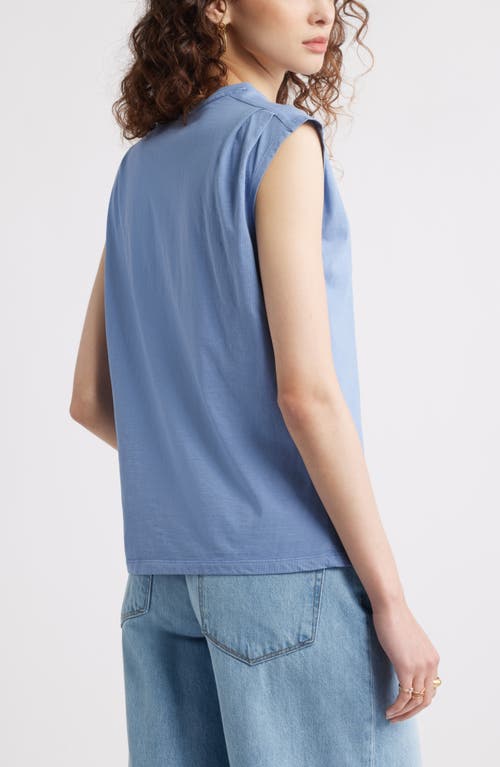 Shop Treasure & Bond Pleat Shoulder Cotton Tank In Blue Beyond