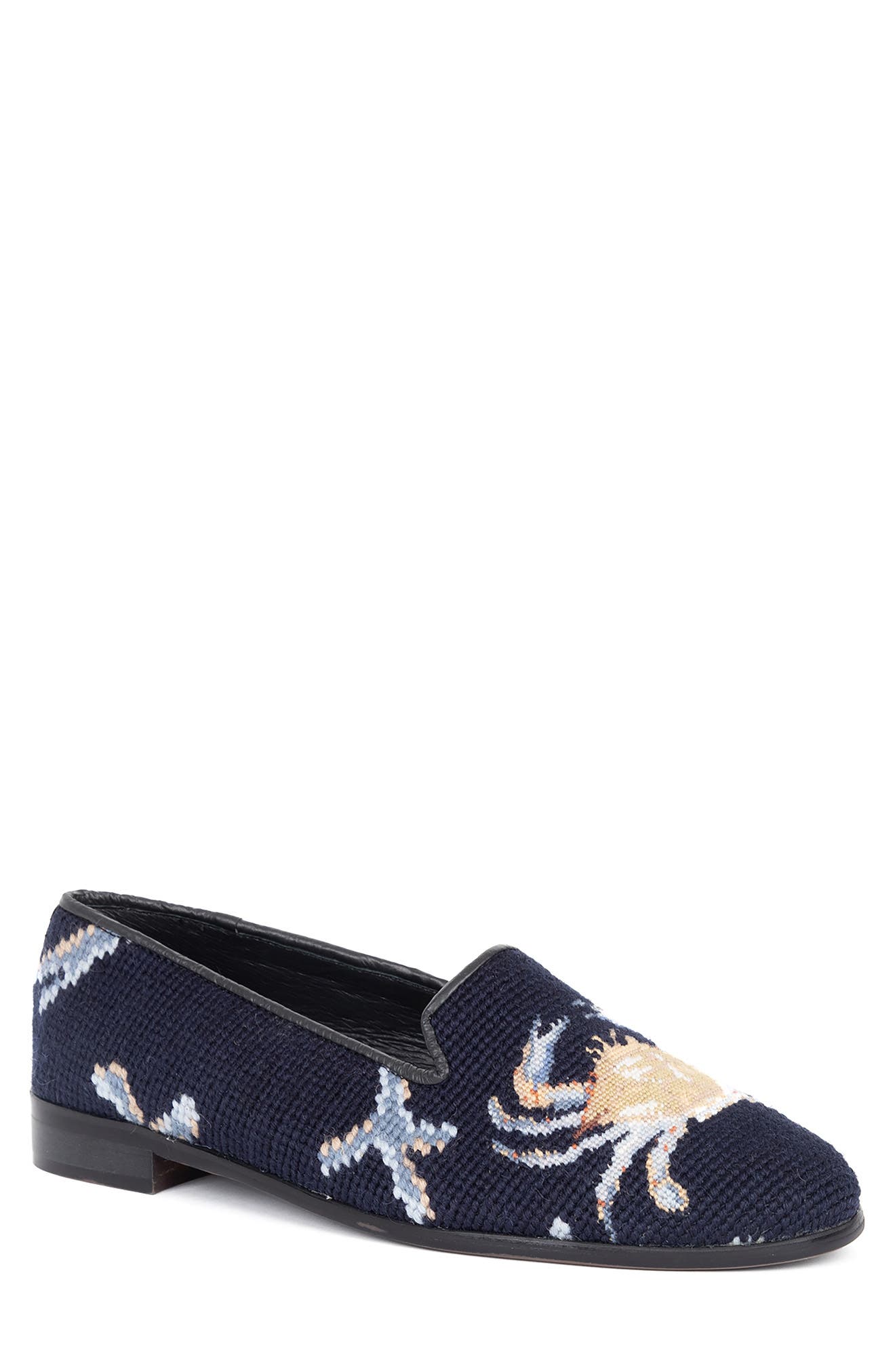 ByPaige BY PAIGE Needlepoint Crab Flat, Main, color, Navy