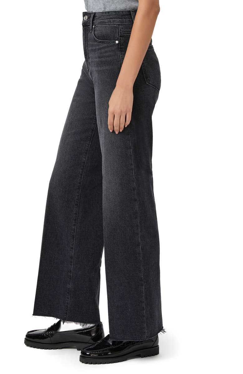 PAIGE Anessa Raw Hem High Waist Wide Leg Jeans, Alternate, color, Viper Black Distressed