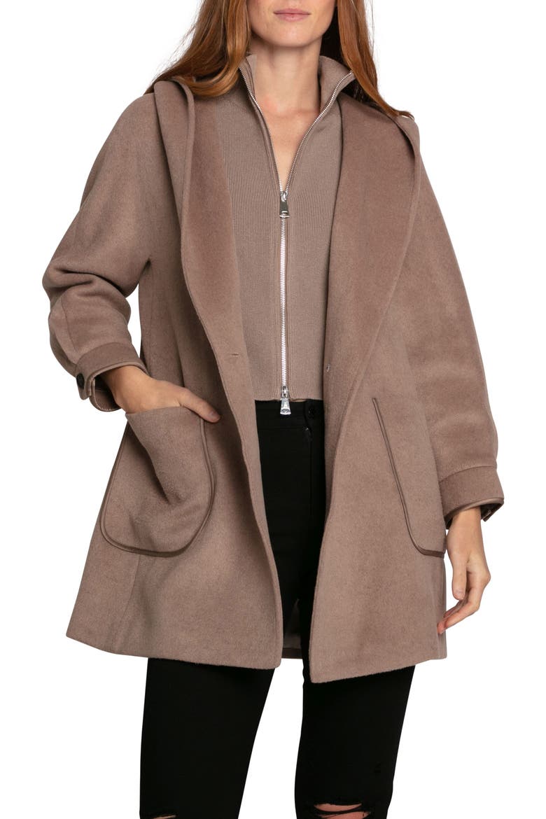 Next To You Coat with Rib Knit Bib, Alternate, color, BROWN