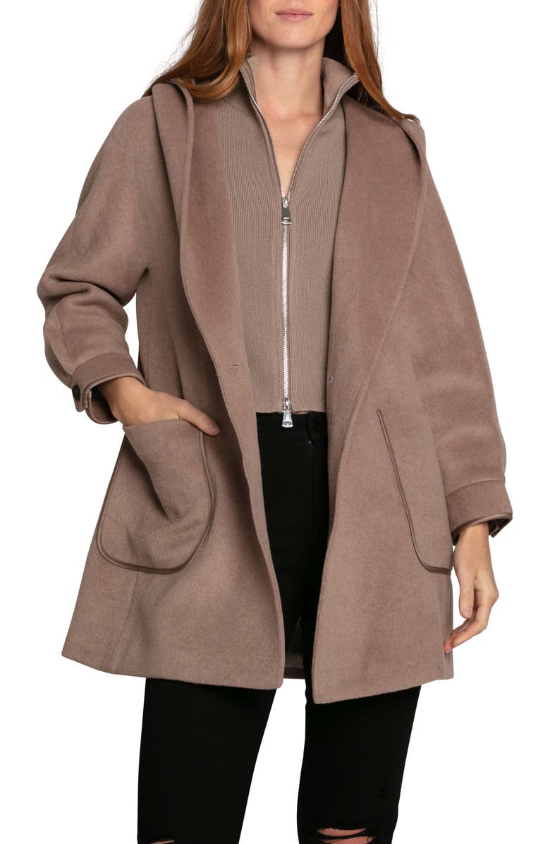 Belle & Bloom Next To You Coat with Rib Knit Bib, Alternate, color, Brown