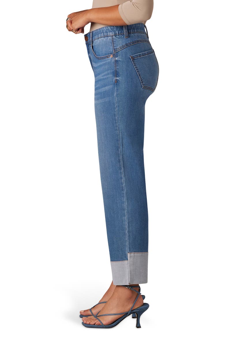 High Waist Cuff Hem Jeans, Alternate, color, MID BLUE