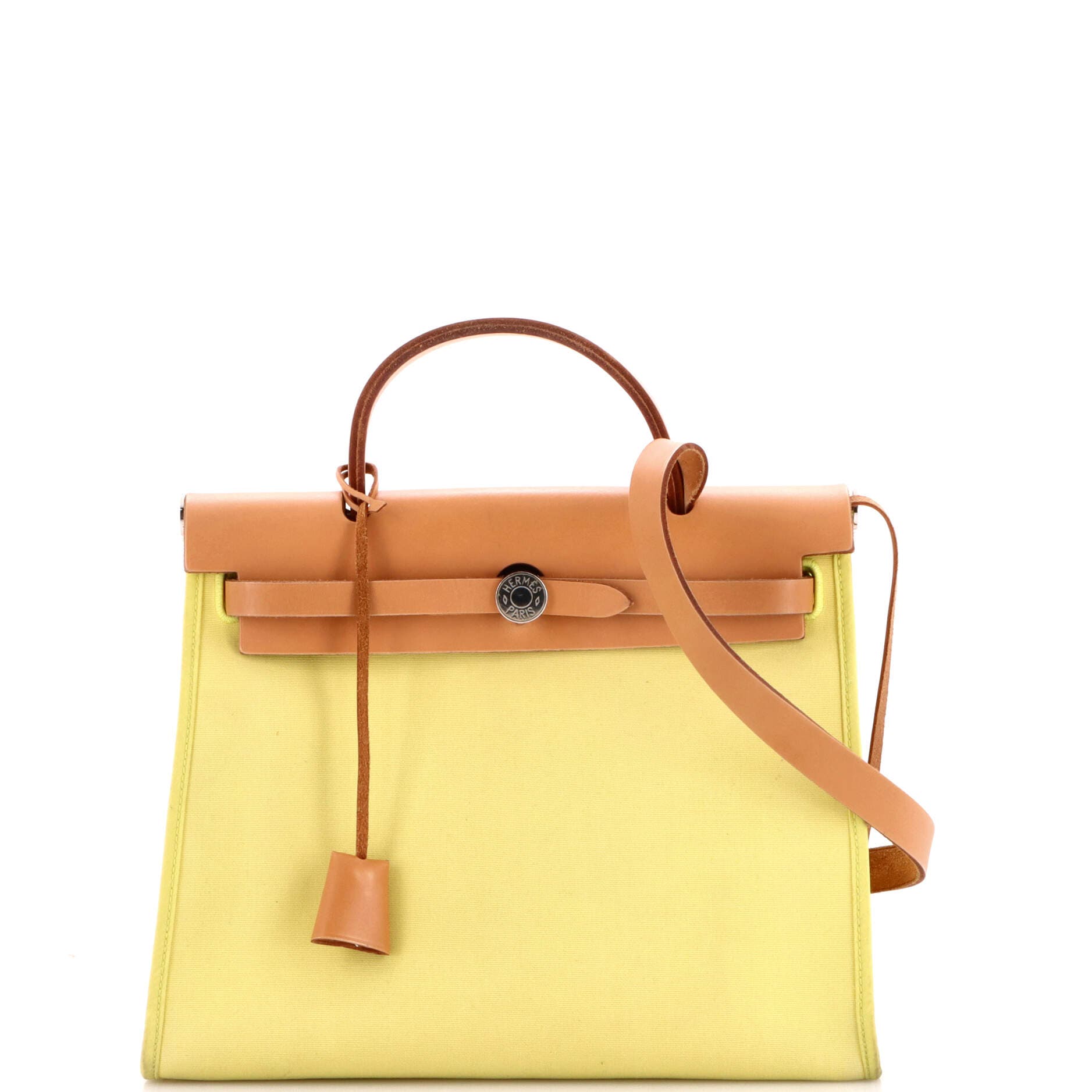 Pre-Owned Hermes Herbag Zip Leather and Toile 31, Main, color, Soufre