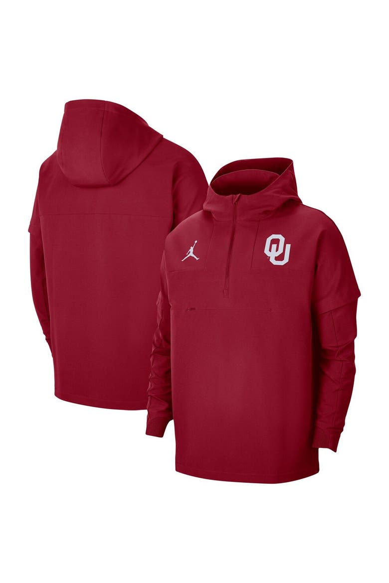 Men's Jordan Brand Crimson Oklahoma Sooners Pregame Half-Zip Hoodie, Main, color, Crimson