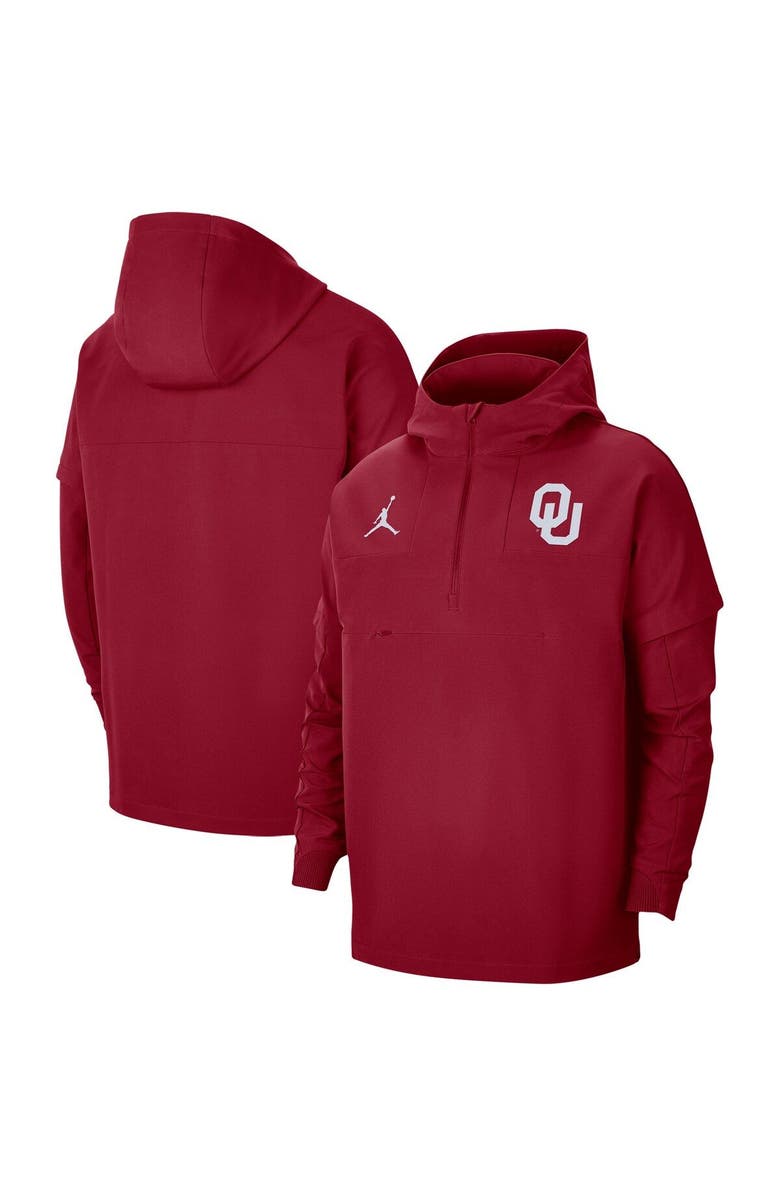 Jordan Brand Men's Jordan Brand Crimson Oklahoma Sooners Pregame Half-Zip Hoodie, Main, color,