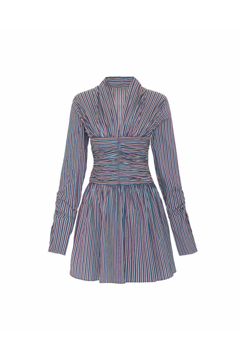 Rhapso Multi Stripe Ruched Shirtdress, Alternate, color, Mix Teal