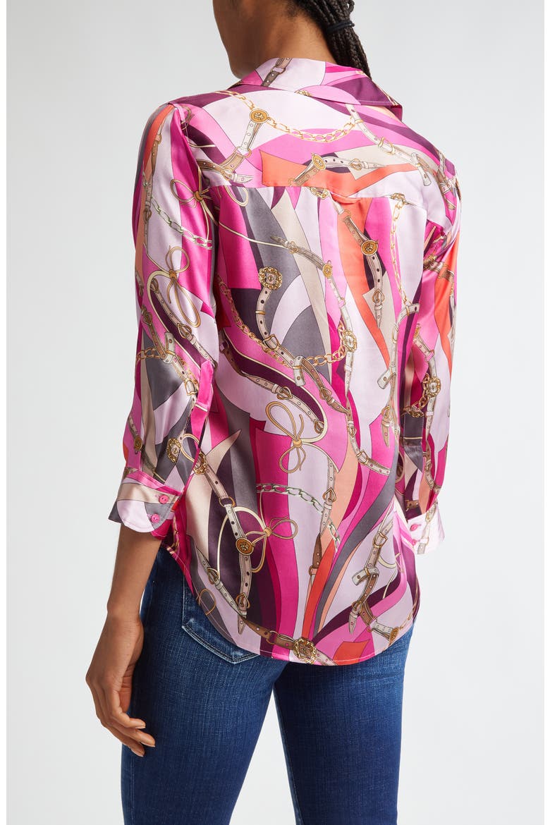 Dani Mixed Print Silk Button-Up Shirt, Alternate, color, PINK MULTI