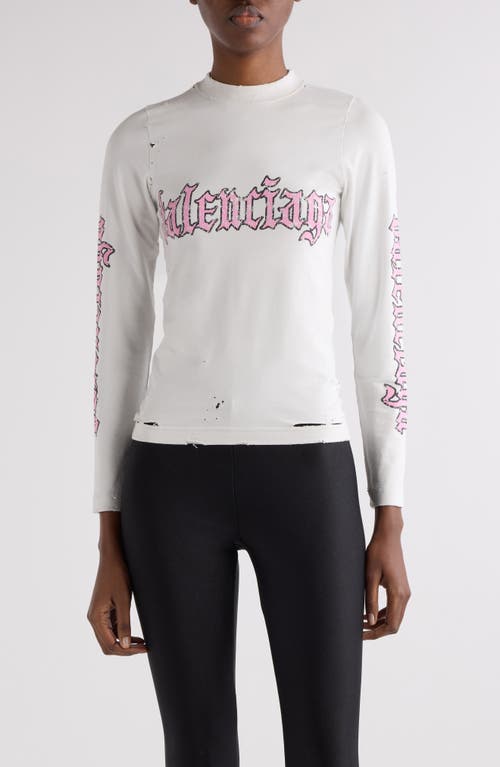 Balenciaga Crew Neck Graphic Print Long Sleeves Top In White