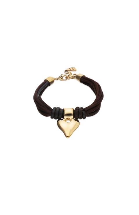 Silk-Effect Thread Blend Bracelet with Beige Leather and Heart Detail