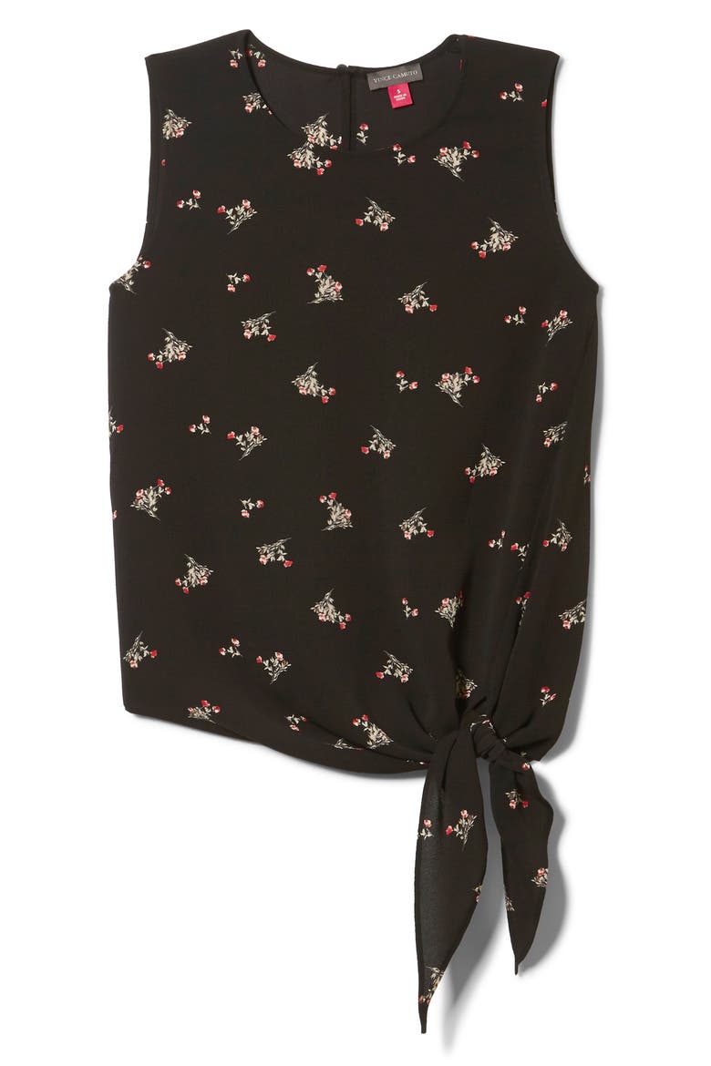 Desert Bouquet Tie Front Sleeveless Top, Alternate, color, RICH BLACK