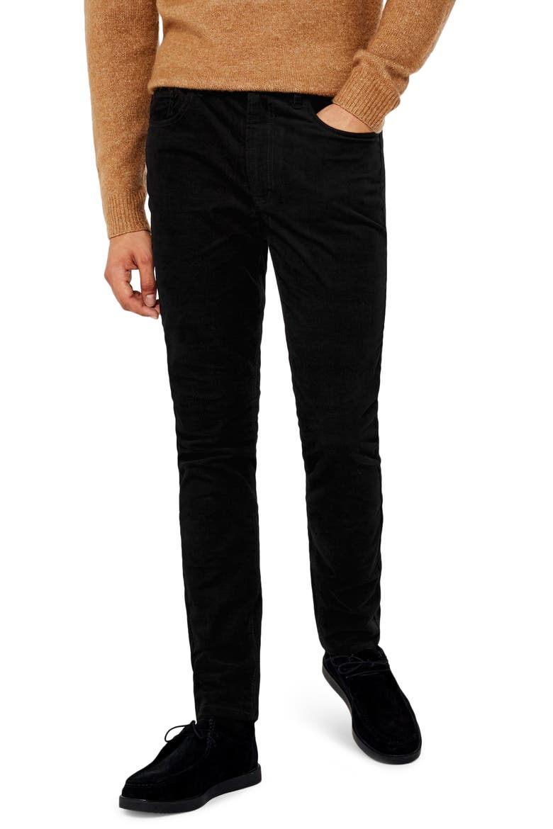 Microcord Skinny Fit Pants, Main, color, BLACK