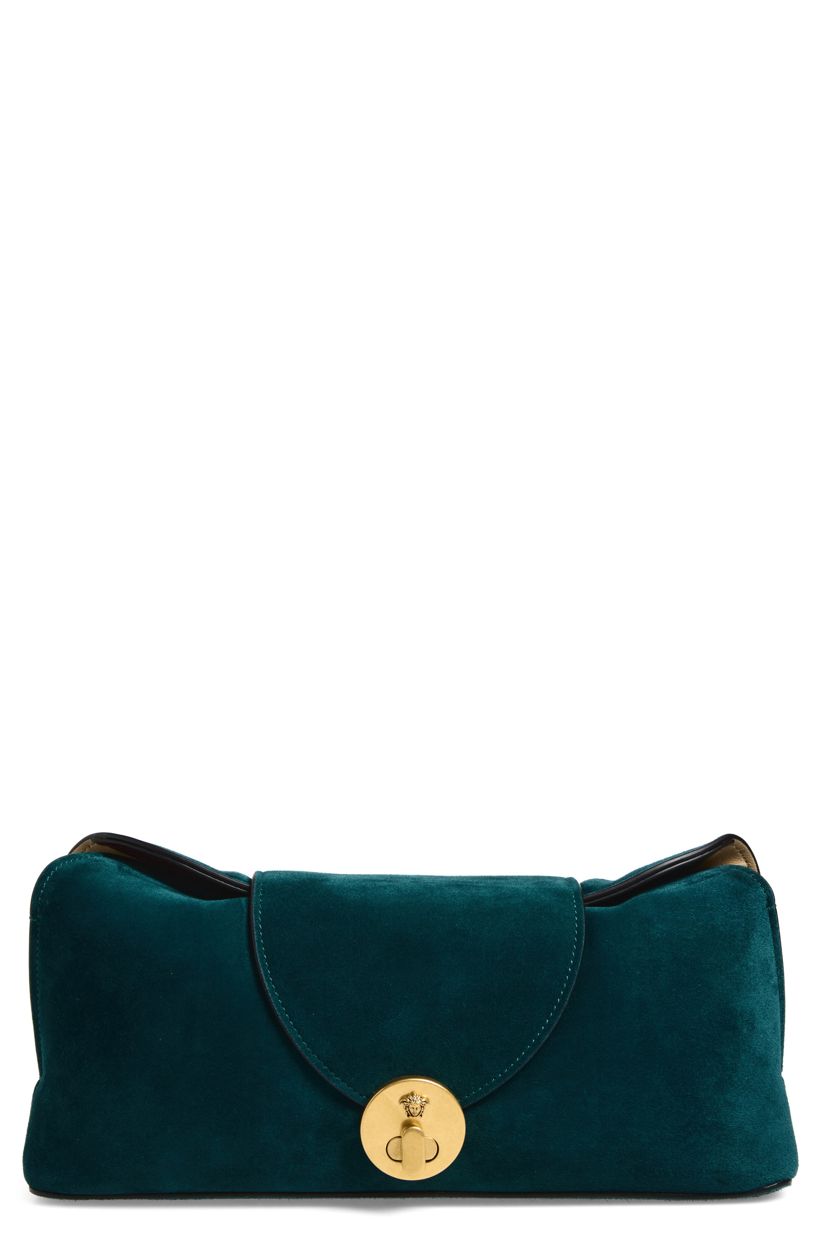 Medusa Suede Clutch, Main, color, OIL-GOLD 82