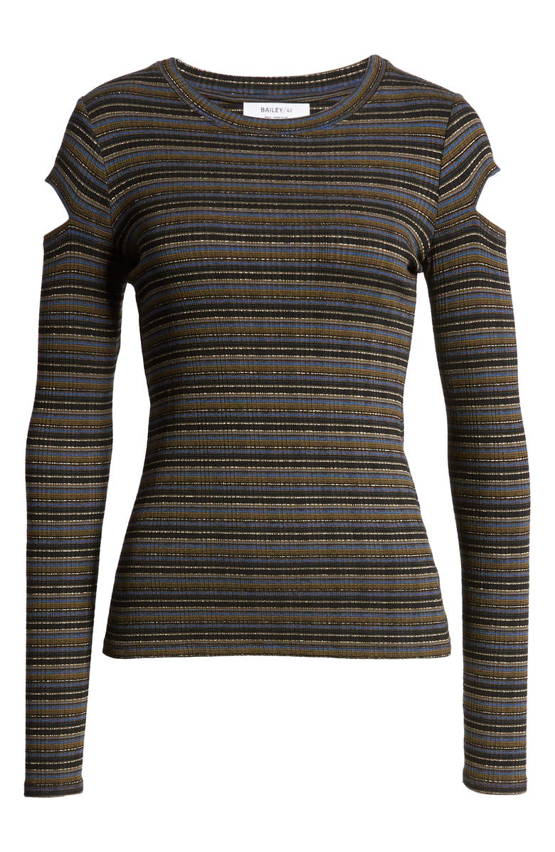 Bailey 44 Metallic Stripe Cutout Rib Top, Alternate, color, Black Army